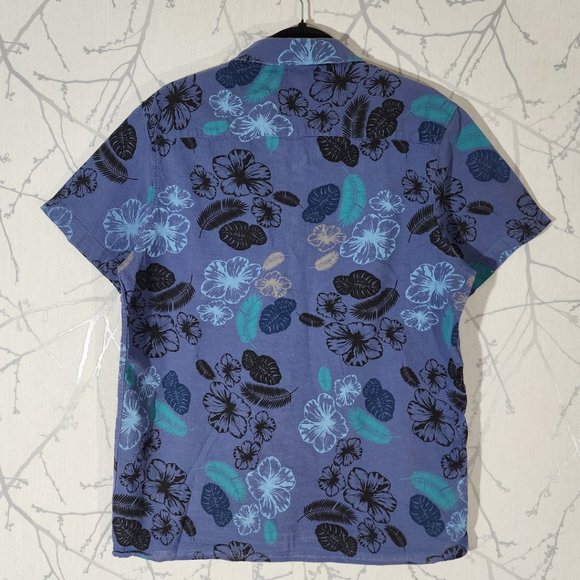 Tenth + Ocean Hibiscus Floral Printed Linen Blend Button Front Camp Shirt - Picture 3 of 4